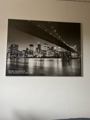 Billederamme med Manhattan skyline motiv, Henri Silberman, b: 120 h: 90, Stor billederamme i Alumini