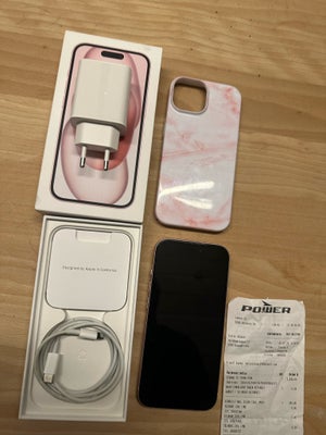 iPhone 15, 128 GB, pink, Perfekt, Flot iPhone uden ridser og med panserglas på. Købt 5 juli 2024, kv