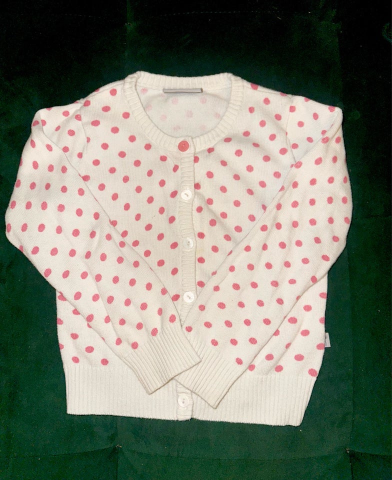 Cardigan, Wheat strik cardigan 104 hvid med pink prikker ,