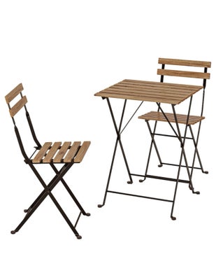 Cafesæt, Ikea, Massiv akacie, stål, Sæt fra Ikea, 2x stole og et bord. Sættet er kun brugt få gange 
