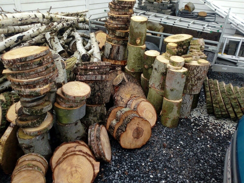 Træstubbe,træskiver,sømblok,birkestammer