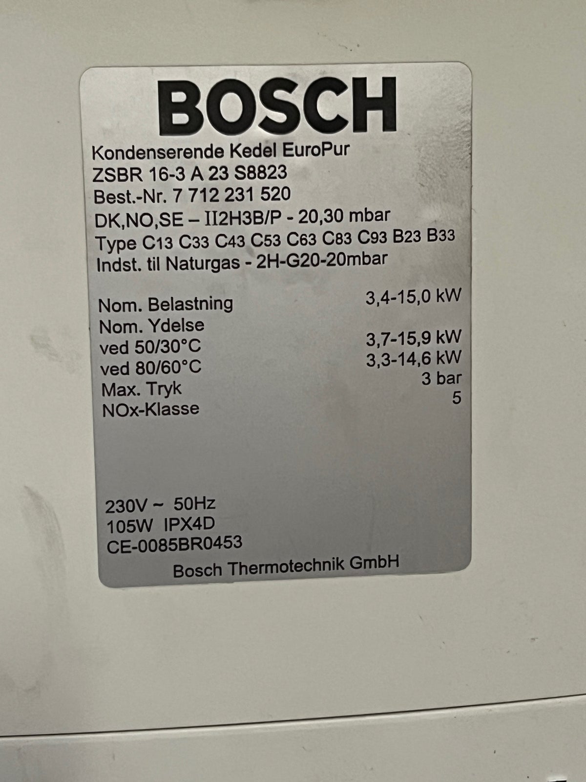 Gasfyr, Bosch EuroPur ZSBR 16-3 A 23 S8823