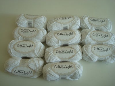Garn,  Drops cotton light 11 nøgler, 50% bomuld + 50% polyester
50 gr= ca. 105 m og pind 4
Pris er i