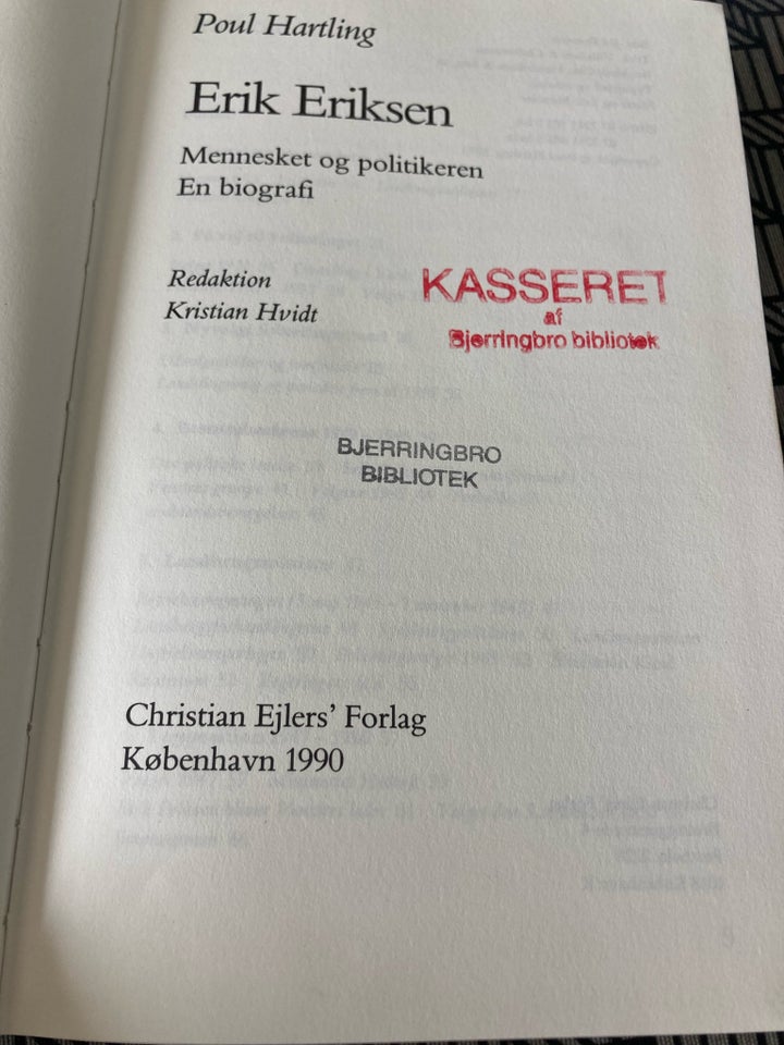 Erik Eriksen - en biografi, Poul Hartling