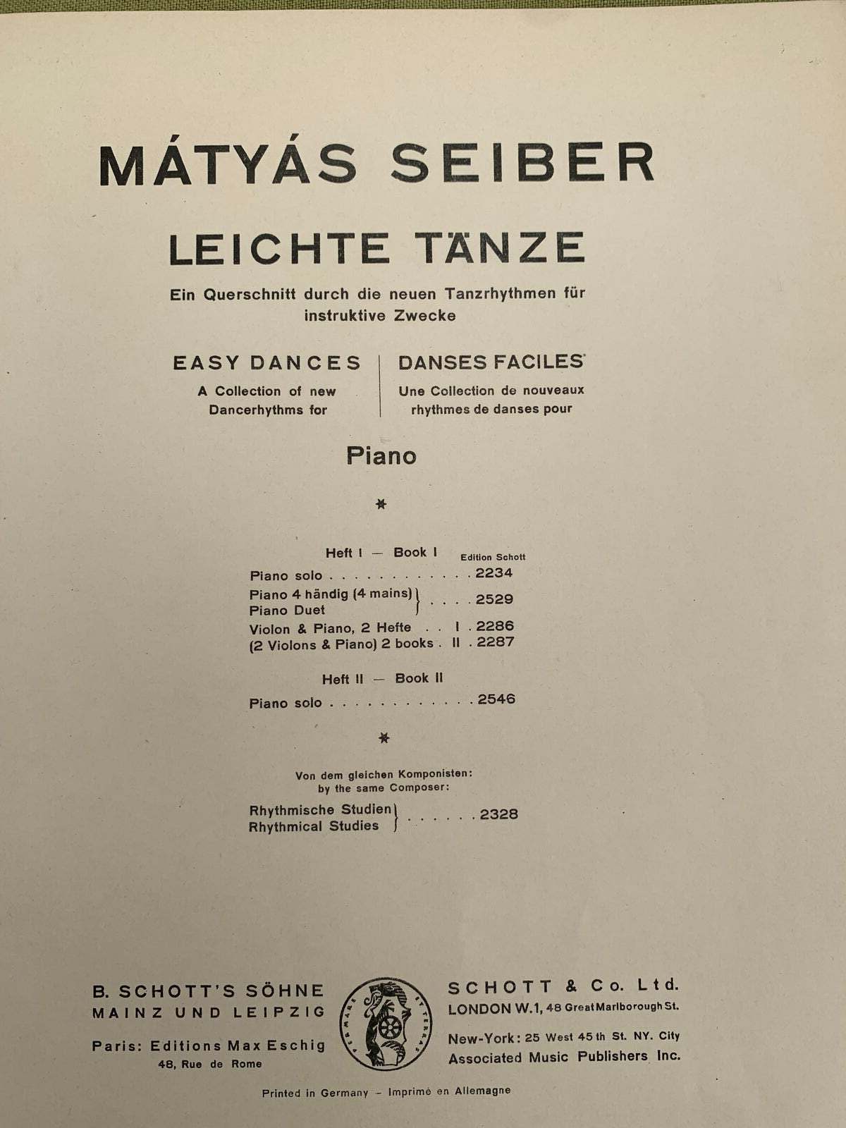 Piano noder, M. Seiber