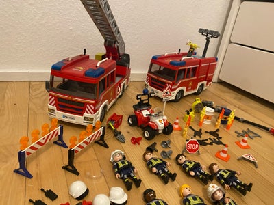 Brandbiler mm, Playmobil, Stor samling med brandbiler, ATV, afspærring, brandslukningsudstyr, brandf