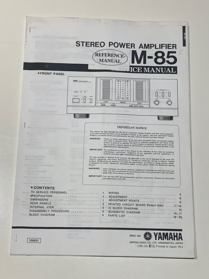 Effektforstærker, Yamaha, M-85