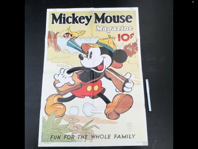 Disney plakat fra 1936, motiv: Mickey på jagt, b: 45 h: 64, Mickey Mouse på jagt. Genoptryk fra 1980