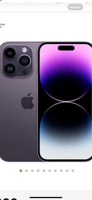 iPhone 14 Pro, 128 GB, aluminium, Perfekt, Telefonen er næsten som ny og i farven deep purple. Alt v