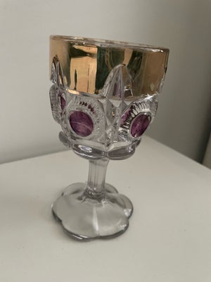 Glas, Vinglas, Amerikanerglas, 3 stk glas med guldkant og lilla detaljer. Antikke. Fremstillet i beg