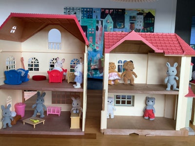 Dukkehus, Sylvanians famile huse, 3 huse i forskellige størrelser med originale Sylvanians dyr og få