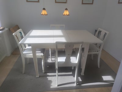 Spisebord m/stole, træ, b: 90 l: 170, antik bord. 110x90 +2 tillæg 30 cm. (170 i alt)