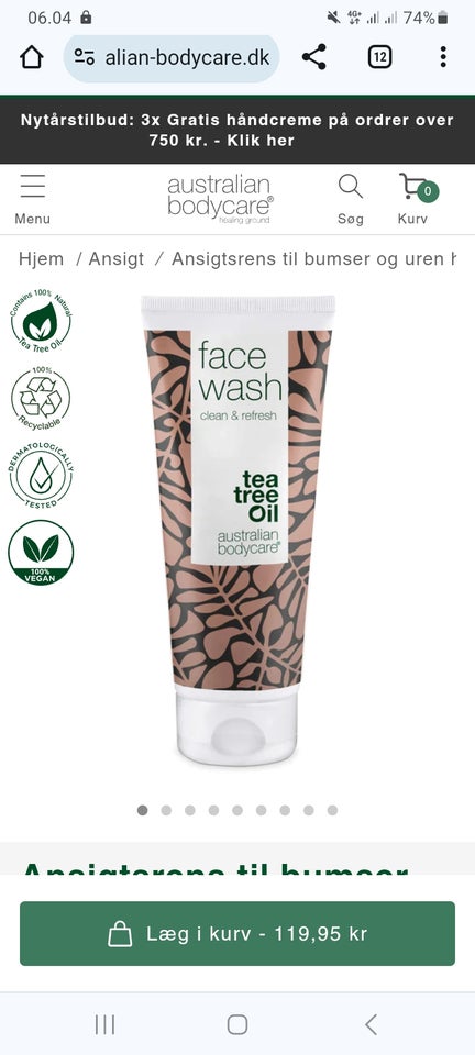 Ansigtspleje, Face wash, Tea tree oil