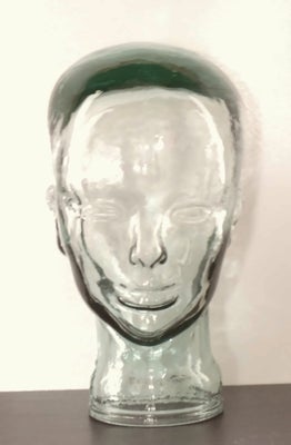 Gine, Hoved / buste i klar glas / modelhoved, Glashoved - kan anvendes til udstilling som mannequin 