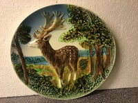 Keramik Porcelæn Stor Platte med Kronhjort Dyr, Se Billede