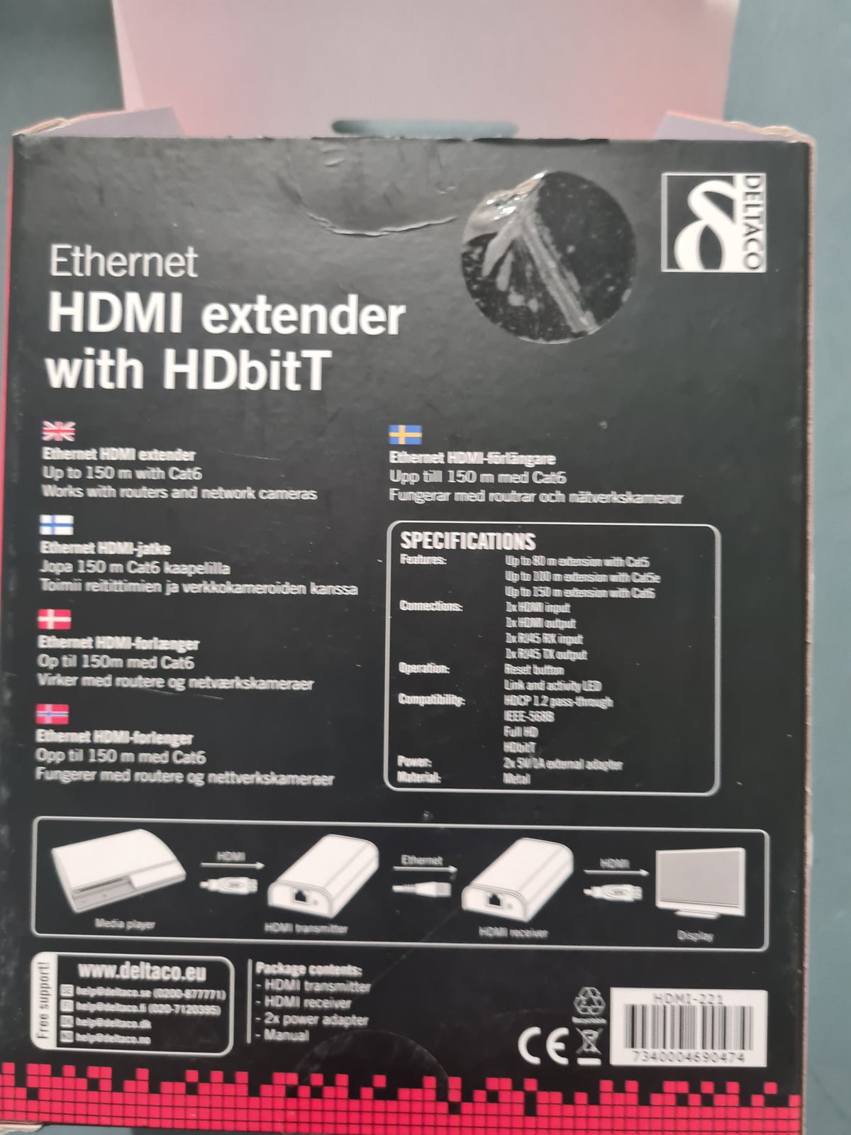 Ethernet HDMI-Forlænger, Deltaco, Perfekt