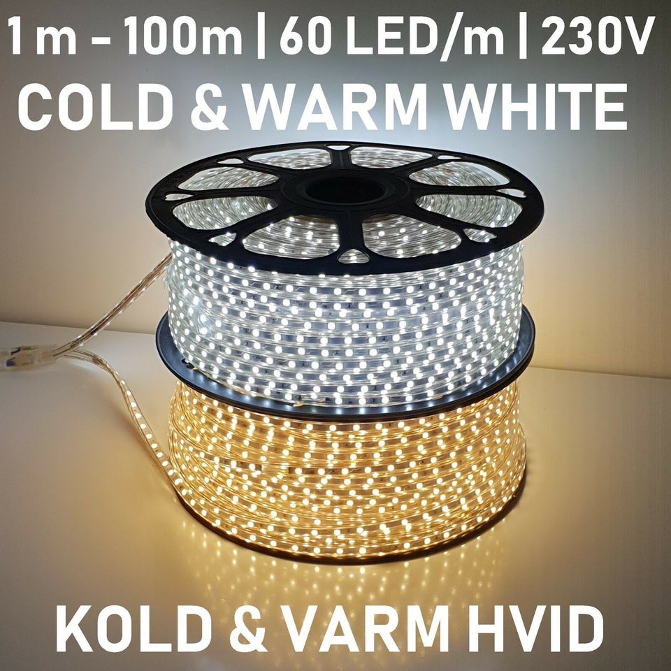 spontan mønster dæk LED, Hvid KOLD eller VARM 5050 LED 1m - 100m 230V – dba.dk – Køb og Salg af  Nyt og Brugt