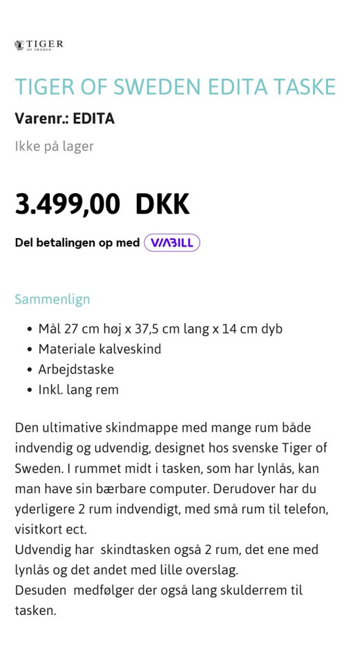 Skuldertaske, of Sweden – dba.dk – Køb og og Brugt