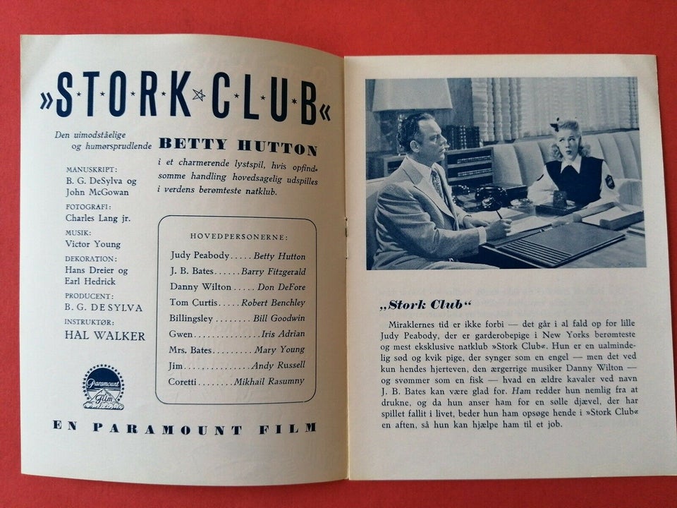 Andre samleobjekter, Filmprogram.STORK CLUB.