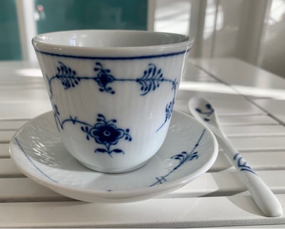 Porcelæn, Blå musselmalet espressokop, ske Palmette underkop, Royal Copenhagen, UDGÅET af produktion