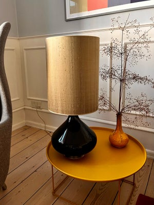 Anden bordlampe, Rue Verte, Smuk original Rue Verte lampe, brun glas, sand/gylden silkeskærm med gul