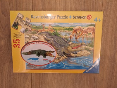 Figurer, Schleich Puslespil 35 brikker, Ravensburger og Schleich, Puslespil med Schleich krokodille.