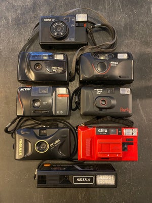 Andet, Nikon, Pentax m.fl., Rimelig, 8 diverse analoge ældre vintage pocket kameraer:?Skina T 600 Su