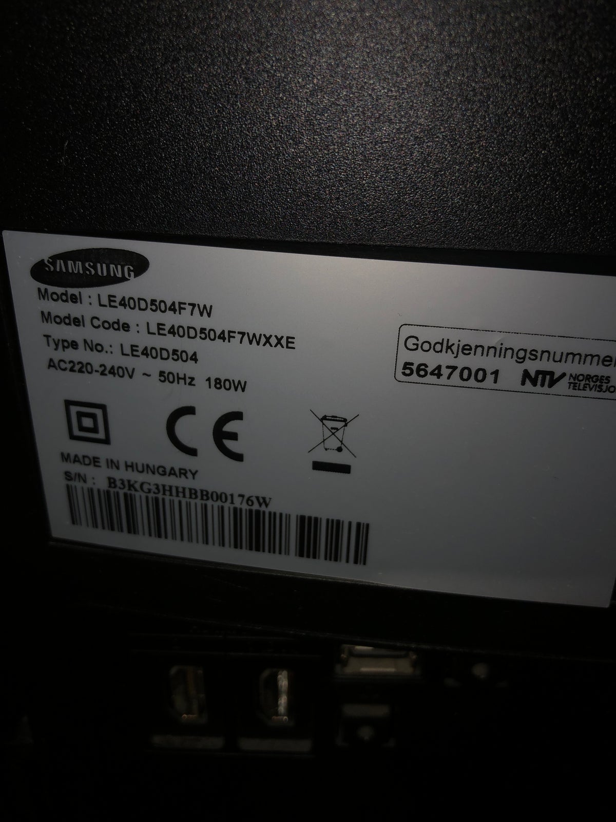 andet, Samsung, LE40D504F7W