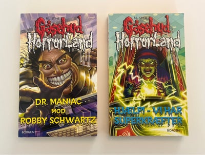 Gåsehud Horrorland, R. L. Stine, genre: gys, 2 stk. Gåsehud Horrorland bøger skrevet af R. L. Stine.