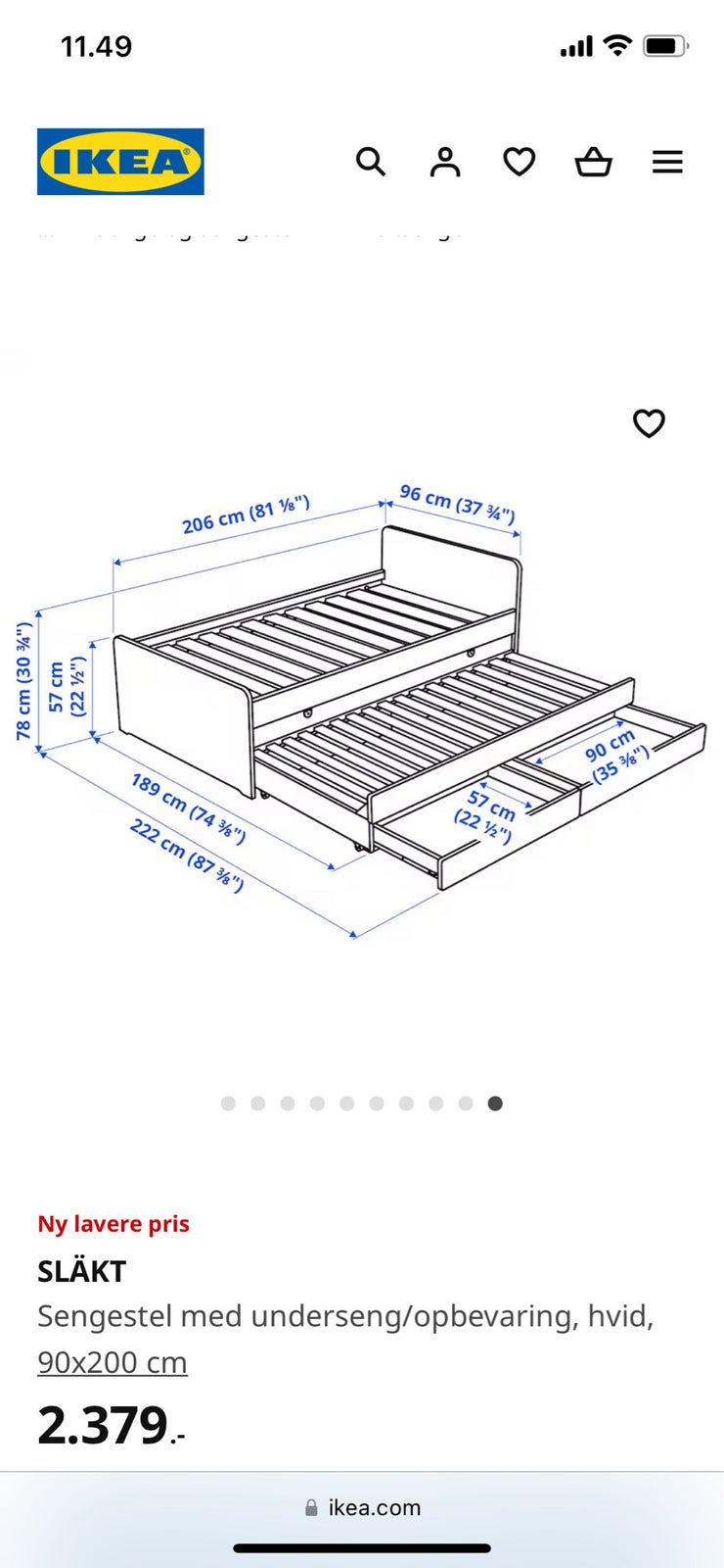 Enkeltseng, Ikea Släkt, b: 90 l: 200