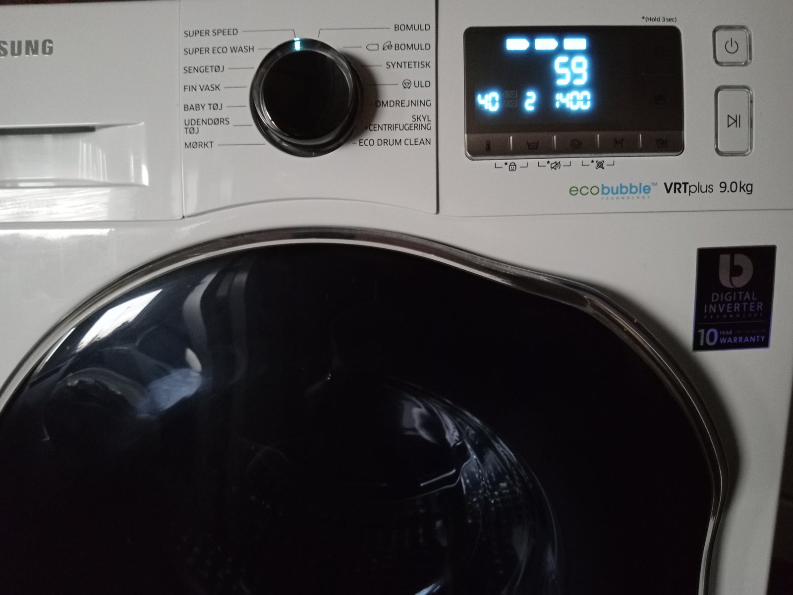 Samsung vaskemaskine, 9 KG WW90J6603AW/EE, frontbetjent