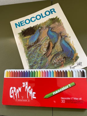 Farvekridt, Garan D`ache Neocolor, 30 stk. Neocolor 1 wax oil i metalæske samt Mogens Hoff hæfte om 