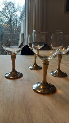 Glas, 4 smukke Torkild Jensen hvidvinsglas med tinfod, Torkild Jensen, 4 smukke Torkild Jensen hvidv
