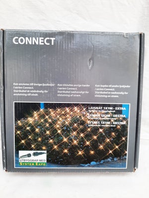 CONNECT LYSNET, Lysnet 1 x 1 meter - Ekstra
Godkendt til udendørs brug
Kan tilsluttes øvrige kæder i
