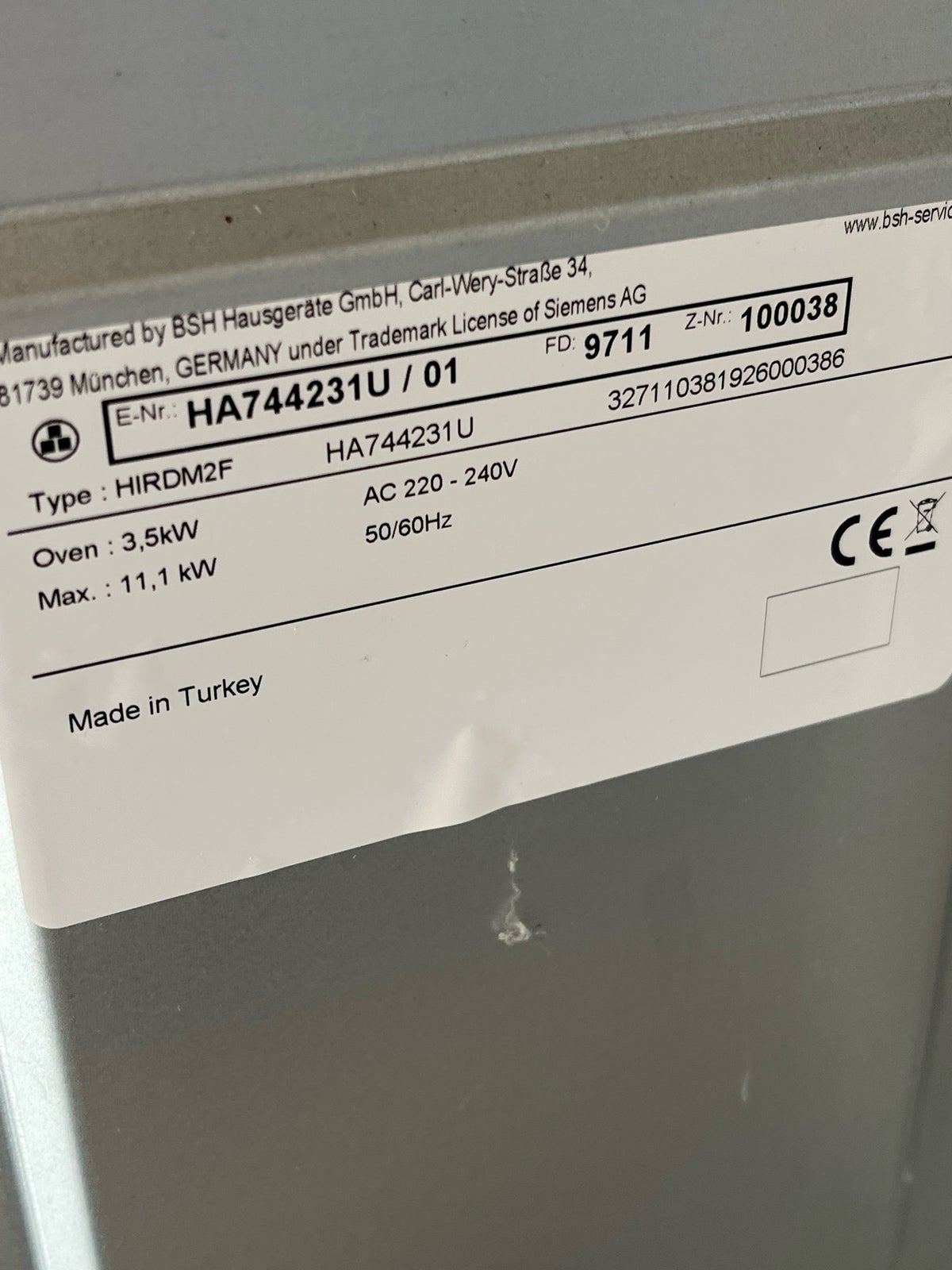 Glaskeramisk komfur, Siemens HA744231U iq300