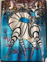 Afrikansk maleri på stoflærred, motiv: Zebra, b: 32 h: 45