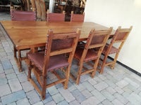 Spisebord m/stole, Valnød/Læder, Magasin / Spanske