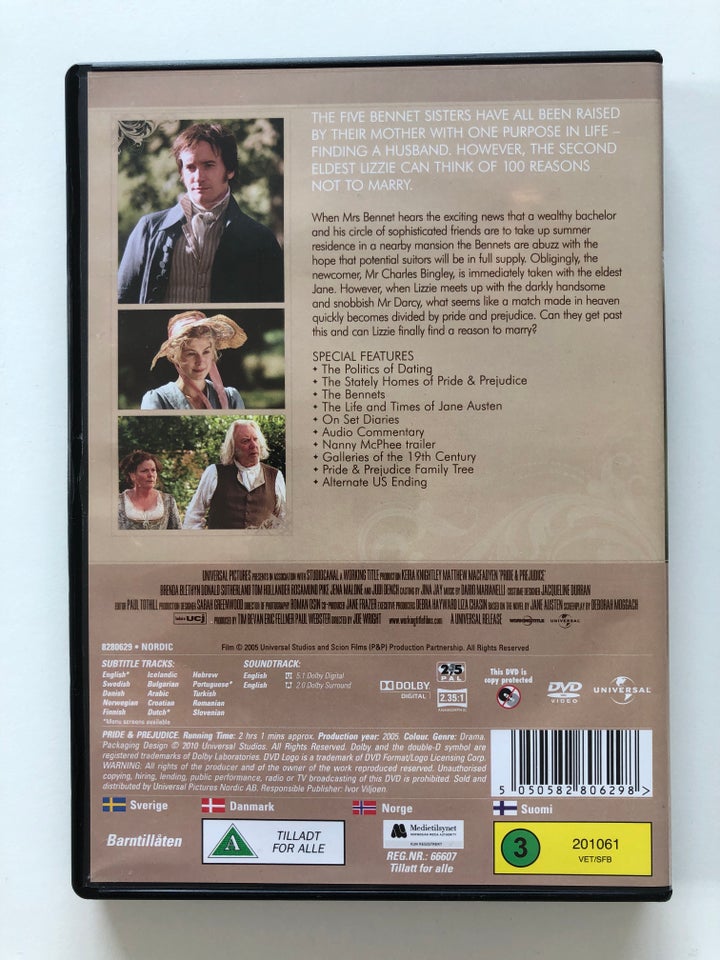 Pride & Prejudice, instruktør Joe Wright, DVD