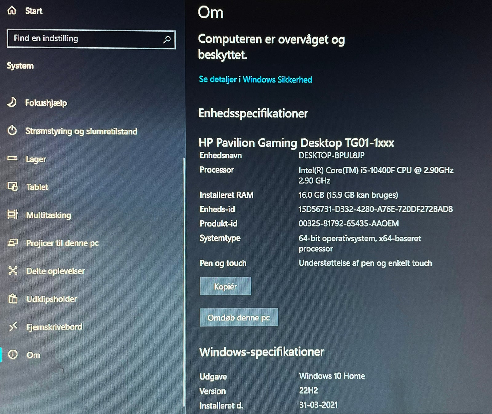 HP, Pavilion Gaming Desktop PC TG01 0698no,