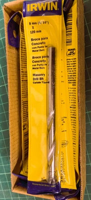 Bor, Irwin, Murbor 8 mm  x 120 og 10 mm  x 150 nye og ubrugte
pris pr stk 8 eller 10 mm 10 kr
Pris a