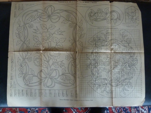 Broderi, 5 stk. gl. franske broderi mønster fra 1931