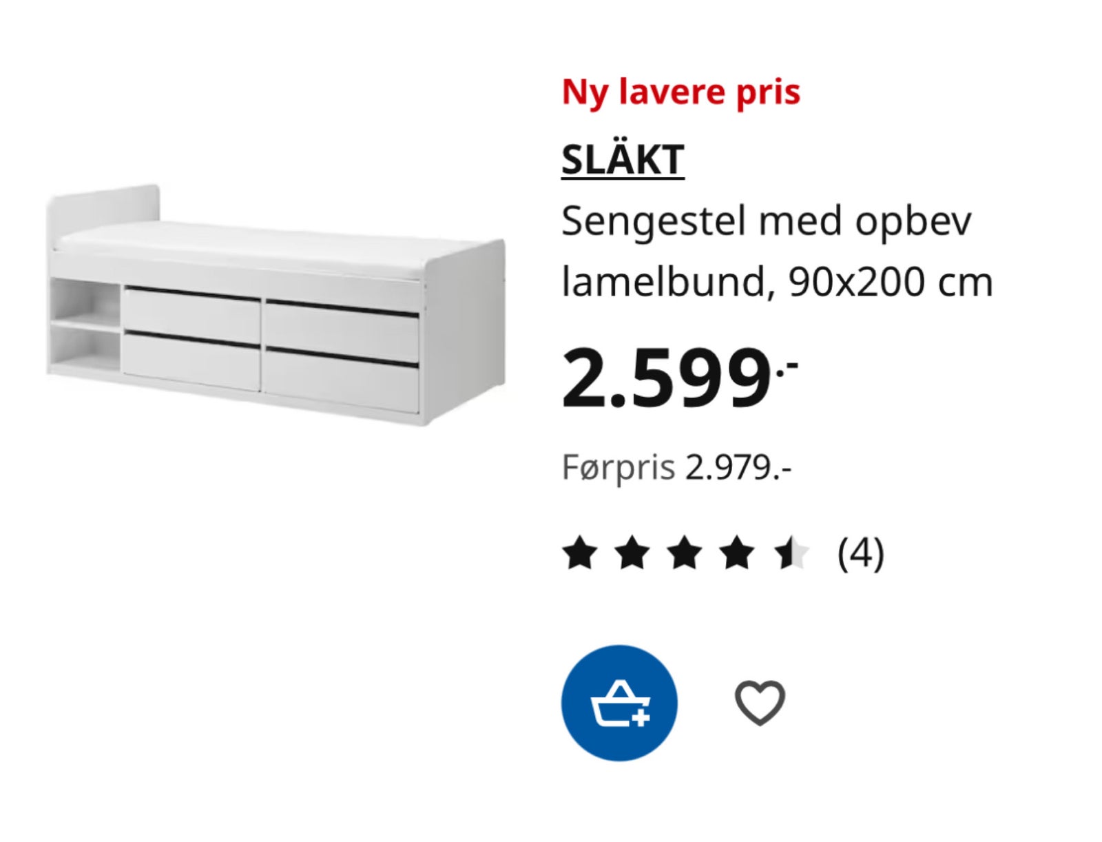Enkeltseng, Ikea släkt, b: 90 l: 200 h: 71