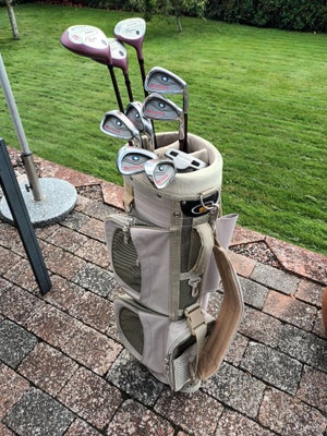 Dame golfsæt, grafit, Bermuda. Jern 6, 7, 8, 9, S og P, samt putter og 3 køller. Incl bag og i god s