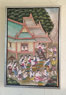 Akvarel, på lærde, motiv: Landskab, stil: Asiatisk, b: 44 h: 64, 2 stk. Hjemtaget fra Thailand sælge