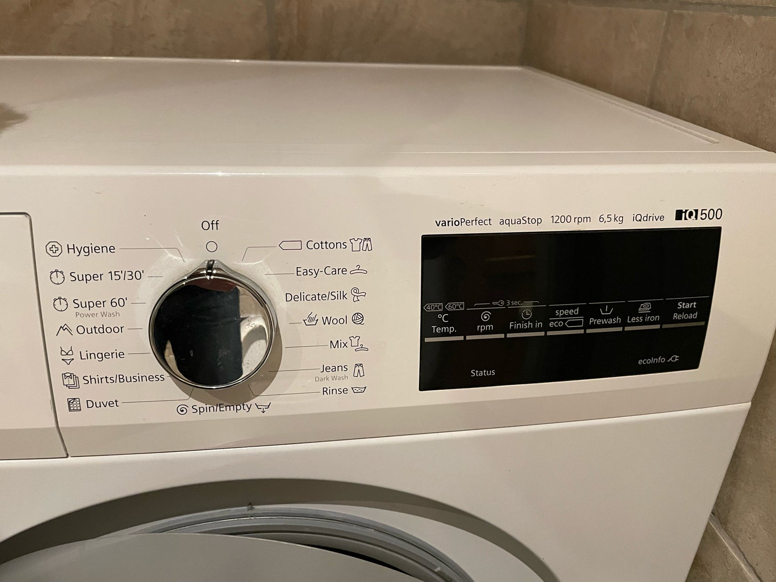 Siemens vaskemaskine, IQ500, frontbetjent