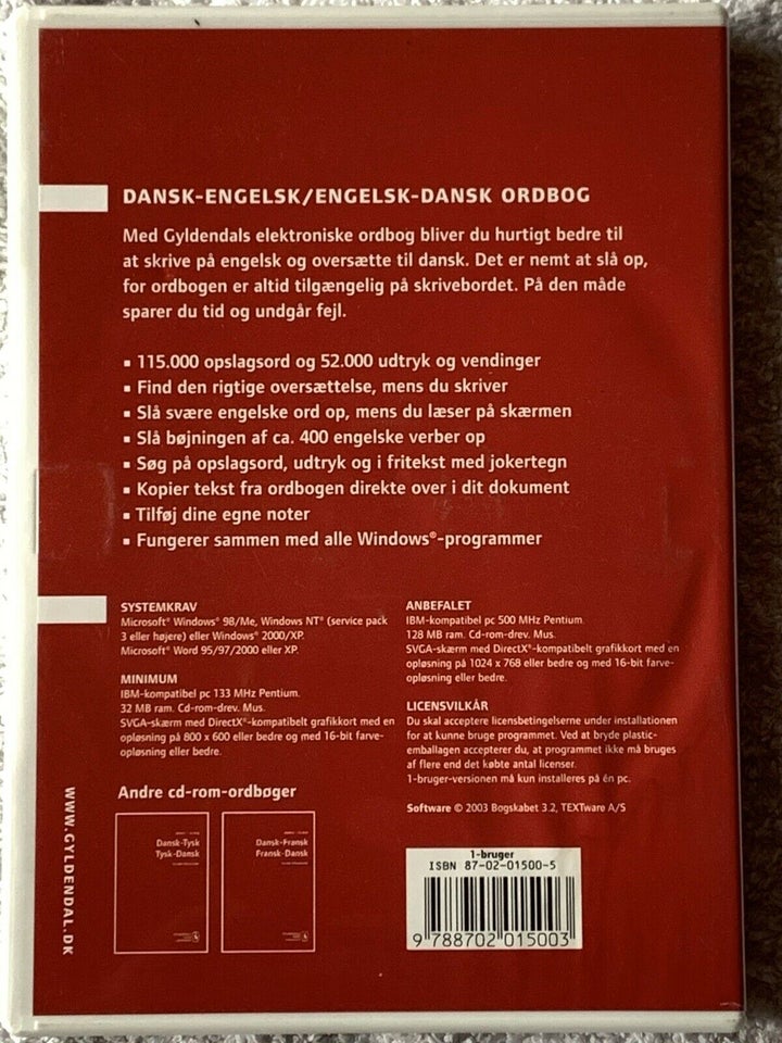 Dansk/Engelsk & Engelsk/Dansk CD-rom ordbog, Gyldendal,