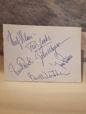 Autografer, Four Jacks autografer, John Mogensen
Poul Rudi
Bent Werther
James Rasmussen

Bud modtage
