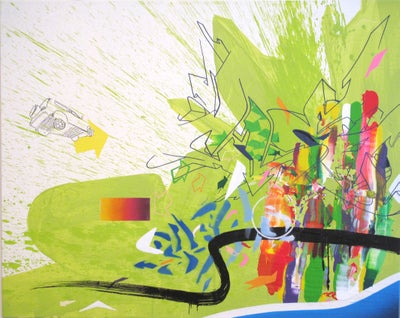 Akrylmaleri, Clean v/Frederik Hesseldahl, b: 100 h: 80, "Going Green" 80 x 100 cm. Acryl- og sprayma