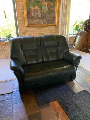 Sofa, læder, 2 pers., Grøn lædersofa 2 pers. H 90, B 128, D 42 cm.
