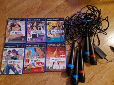 SINGSTAR PAKKE, PS2, Kæmpe singstar pakke
5×MIKROFON 
6×SINGSTAR SPIL